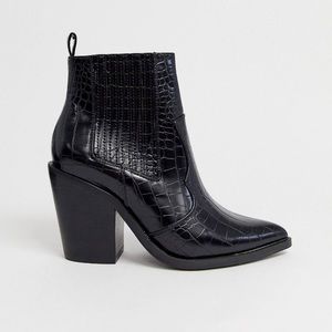 ASOS Elliot Western Ankle Boots - Black Croc